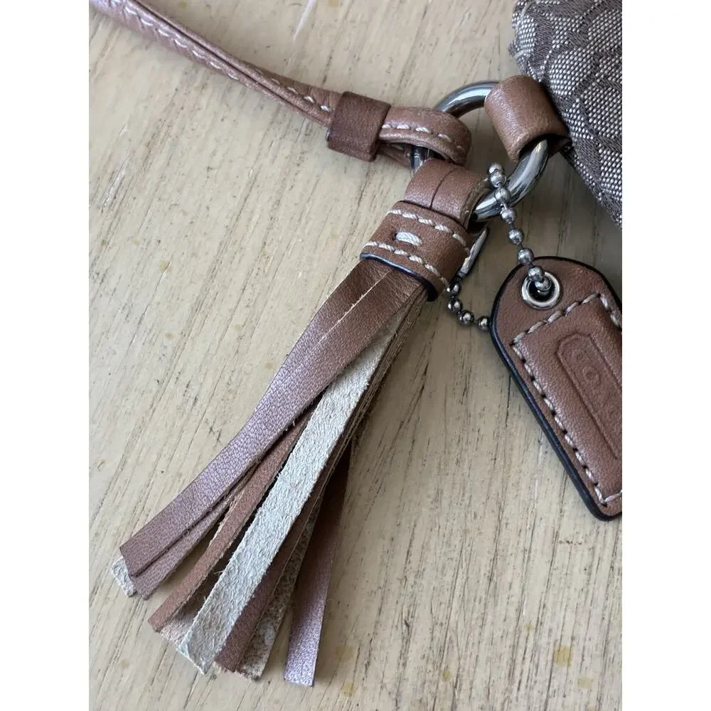 VTG Coach Signature C Mini Wristlet Clutch Pouch Brown Canvas Tan Leather Y2K